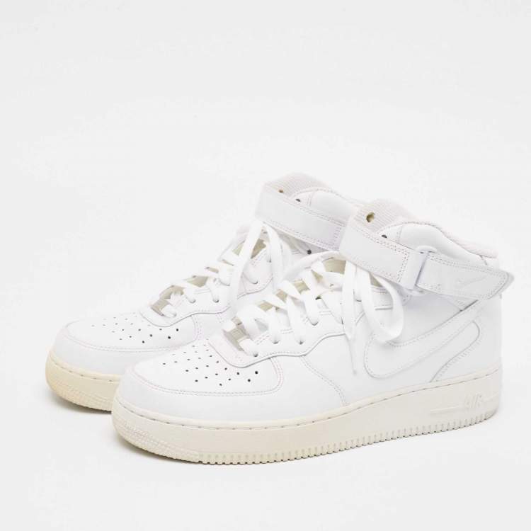 Pre Owned Air Jordans White Leather Air Force High Top Sneakers Size 42.5