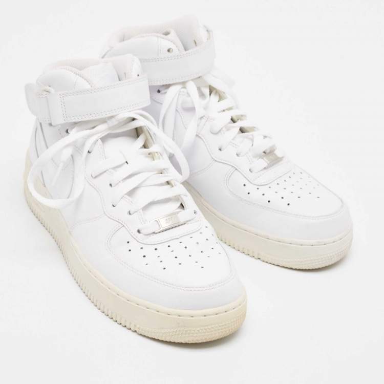 Pre Owned Air Jordans White Leather Air Force High Top Sneakers Size 42.5