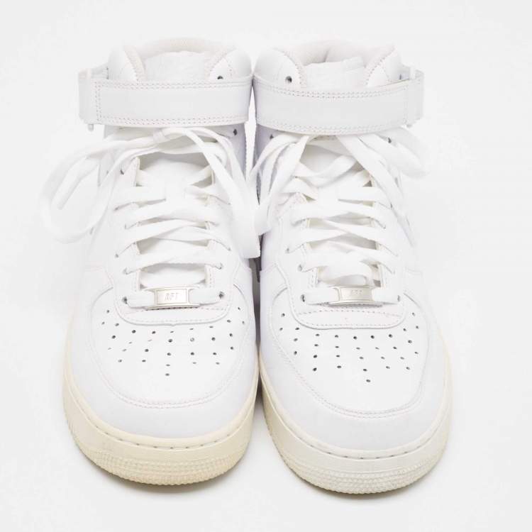 Pre Owned Air Jordans White Leather Air Force High Top Sneakers Size 42.5