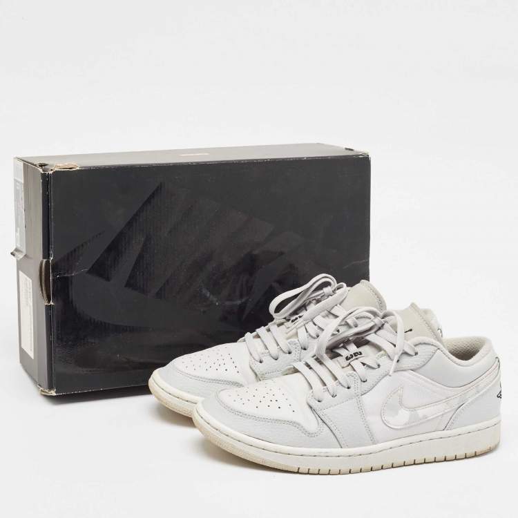 مملوكة مسبقًا Air Jordans Grey Leather Jordan 1 Low White Camo Sneakers Size 42
