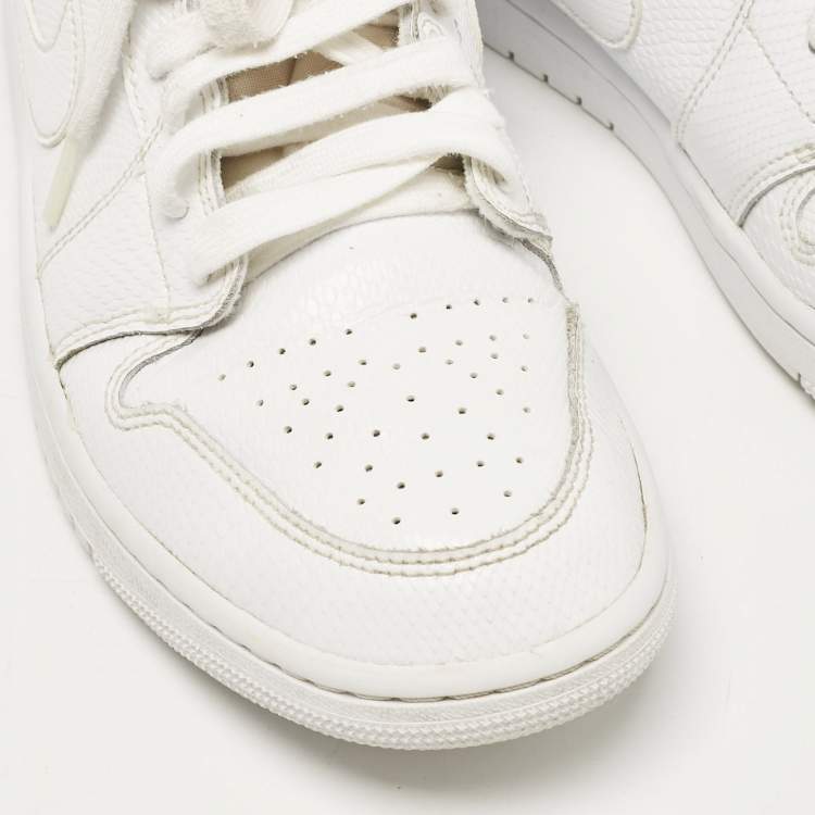 Pre Owned Air Jordans White Snakeskin Embossed Leather Jordan 1 Mid Sneakers Size 42