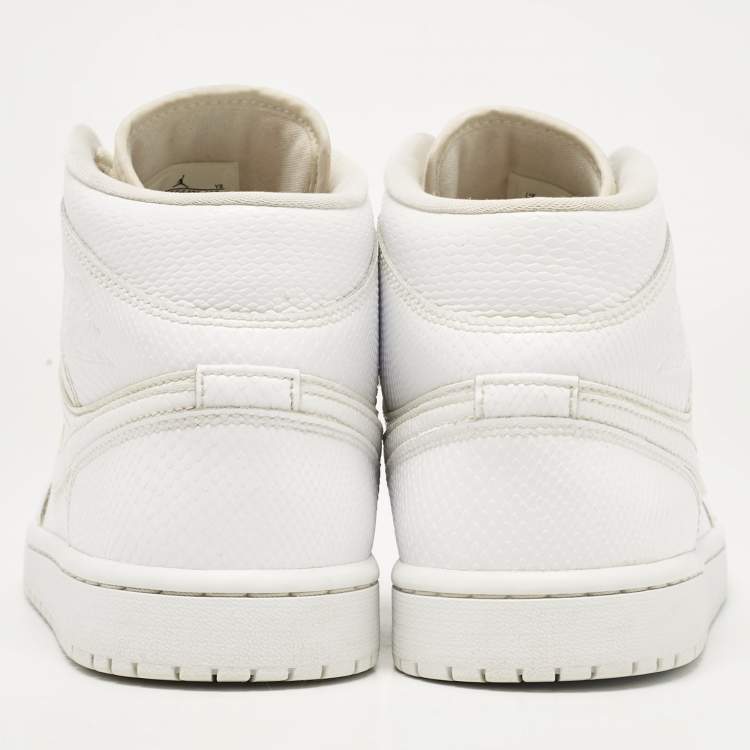 Pre Owned Air Jordans White Snakeskin Embossed Leather Jordan 1 Mid Sneakers Size 42