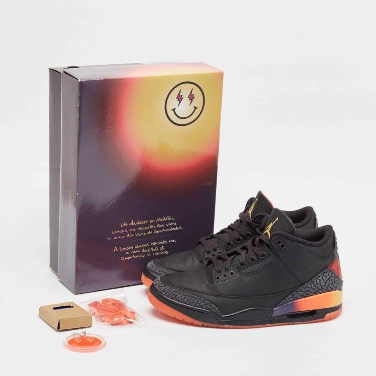 Pre Owned Air Jordans Black Leather Jordan 3 Retro J Balvin Rio Sneakers Size 46