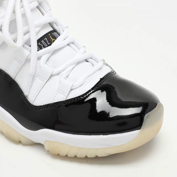 Pre Owned Air Jordans Black/White Patent Leather and Synthetic Leather Jordan 11 High Top Sneakers Size 43