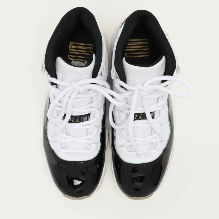 Pre Owned Air Jordans Black/White Patent Leather and Synthetic Leather Jordan 11 High Top Sneakers Size 43