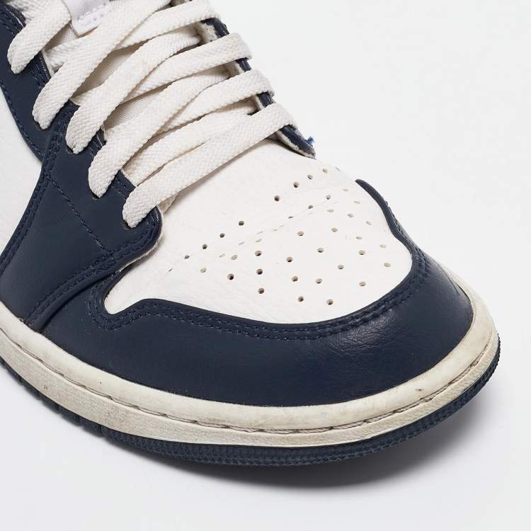 Pre Owned Air Jordans Blue/White Leather Jordan 1 Mid Obsidian Sneakers Size 41