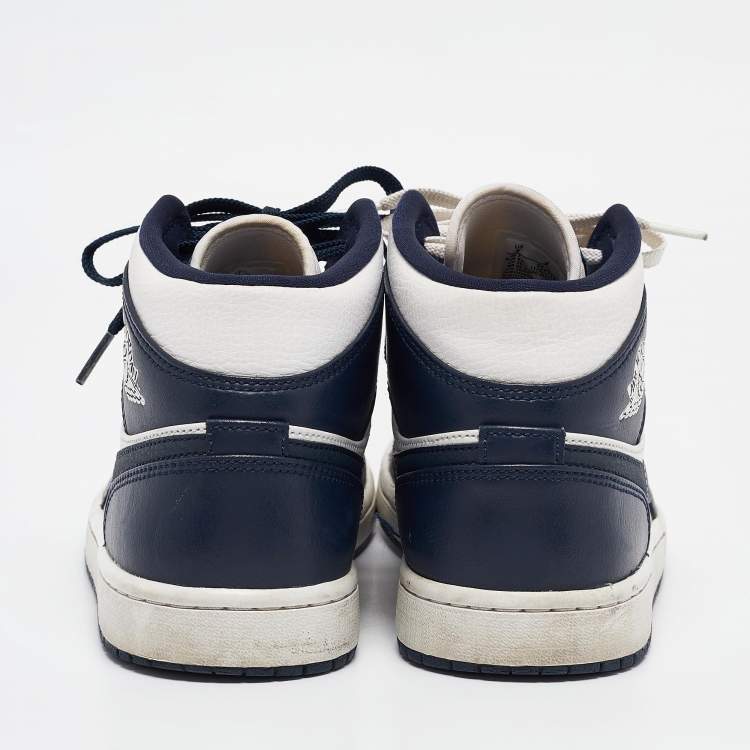 Pre Owned Air Jordans Blue/White Leather Jordan 1 Mid Obsidian Sneakers Size 41
