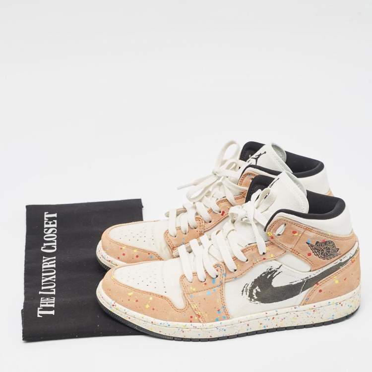 Pre Owned Air Jordans Multicolor Suede and Canvas Jordan 1 Mid SE Brushstroke Sneakers Size 42