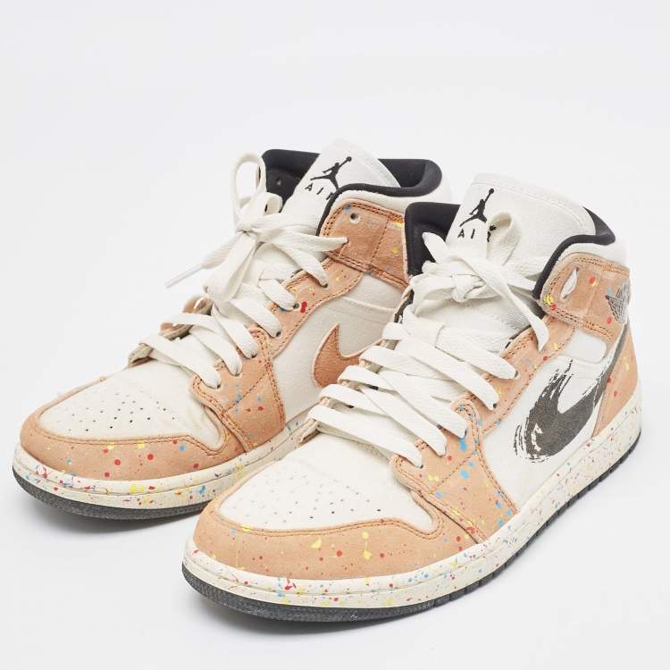 Pre Owned Air Jordans Multicolor Suede and Canvas Jordan 1 Mid SE Brushstroke Sneakers Size 42
