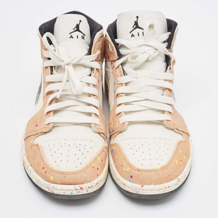 Pre Owned Air Jordans Multicolor Suede and Canvas Jordan 1 Mid SE Brushstroke Sneakers Size 42