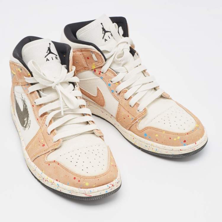 Pre Owned Air Jordans Multicolor Suede and Canvas Jordan 1 Mid SE Brushstroke Sneakers Size 42