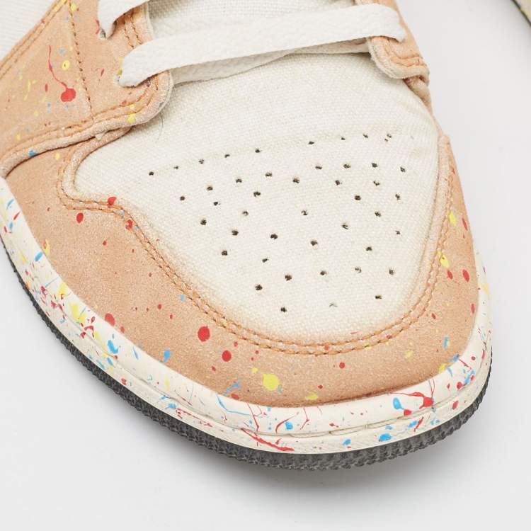 Pre Owned Air Jordans Multicolor Suede and Canvas Jordan 1 Mid SE Brushstroke Sneakers Size 42