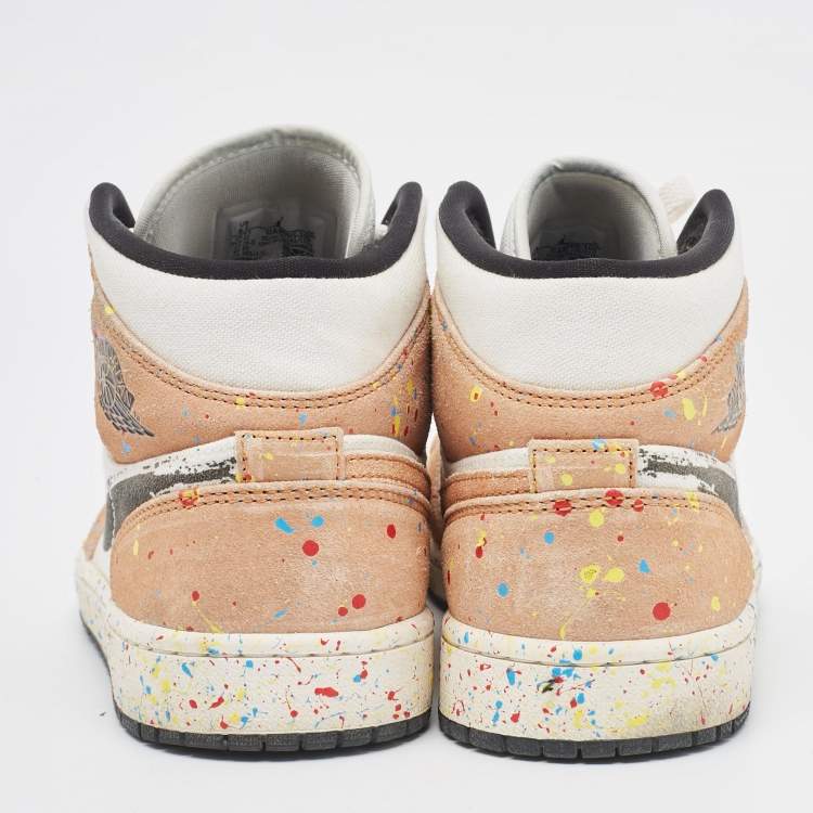 Pre Owned Air Jordans Multicolor Suede and Canvas Jordan 1 Mid SE Brushstroke Sneakers Size 42