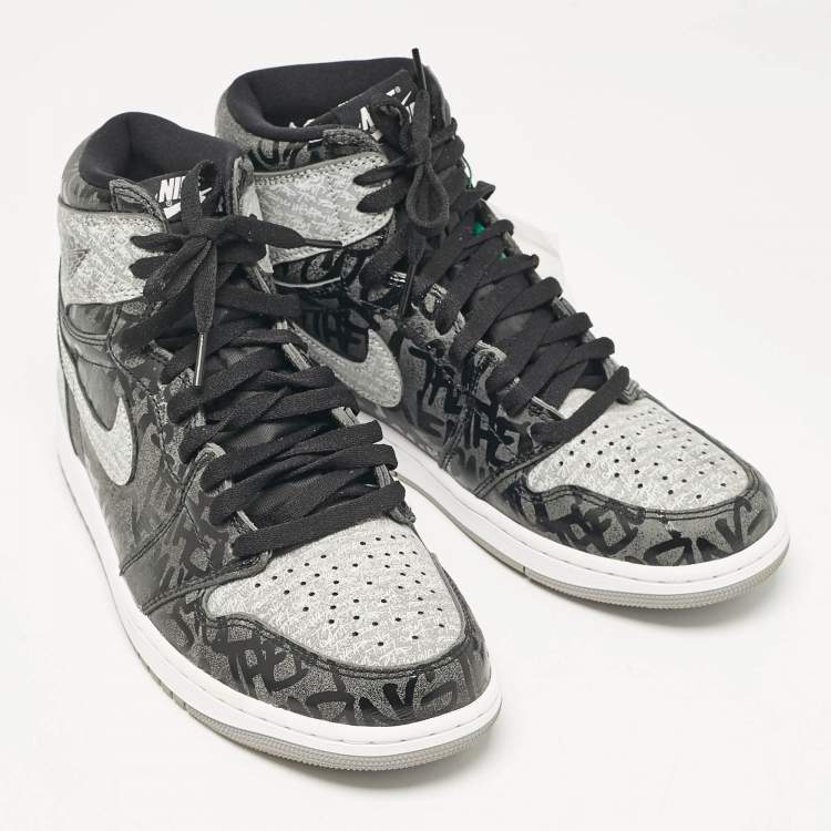 Pre Owned Air Jordans Black Leather Jordan 1 Retro High OG Rebellionaire Sneakers Size 44