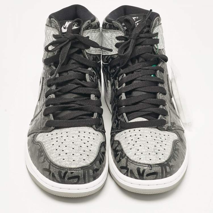 Pre Owned Air Jordans Black Leather Jordan 1 Retro High OG Rebellionaire Sneakers Size 44