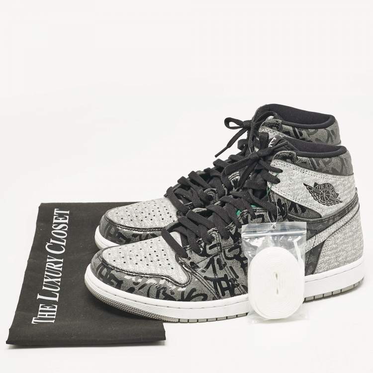 Pre Owned Air Jordans Black Leather Jordan 1 Retro High OG Rebellionaire Sneakers Size 44