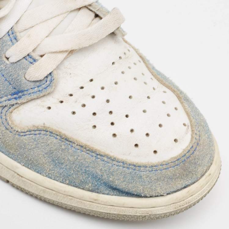 Pre Owned Air Jordans Blue/White Leather and Suede Air Jordan 1 High Top Sneakers Size 43