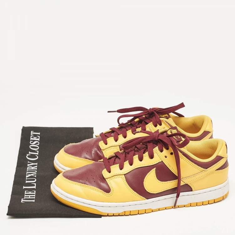 Pre Owned Air Jordans Yellow/Burgundy Leather Dunk Retro Arizona Lace Up Sneakers Size 44