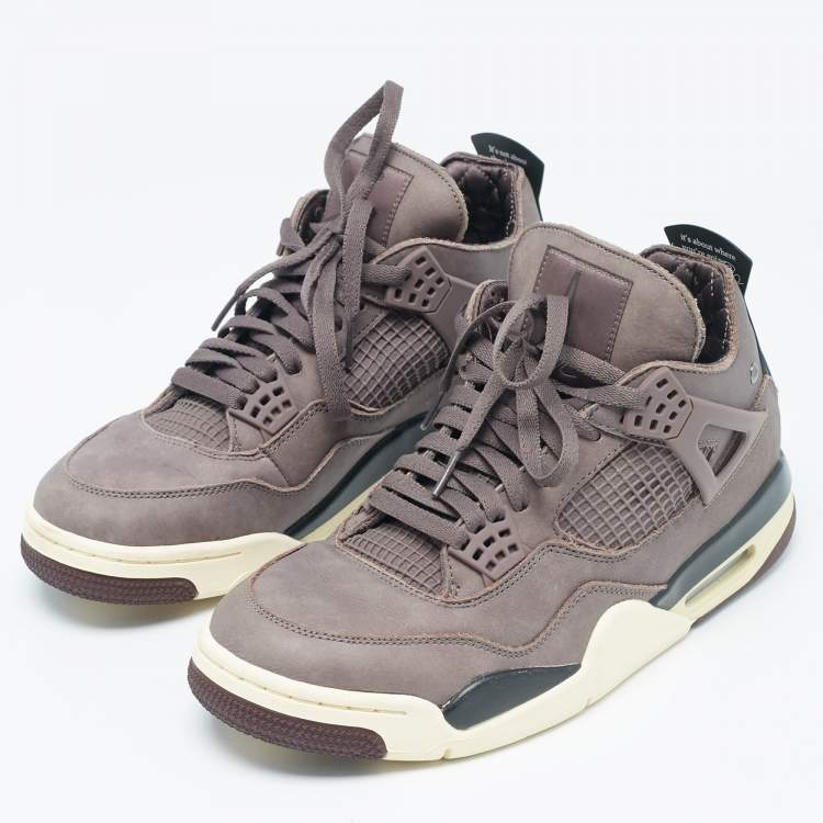 Pre Owned Air Jordans Brown Nubuck Leather Jordan 4 "A Ma Maniére Sneakers Size 44