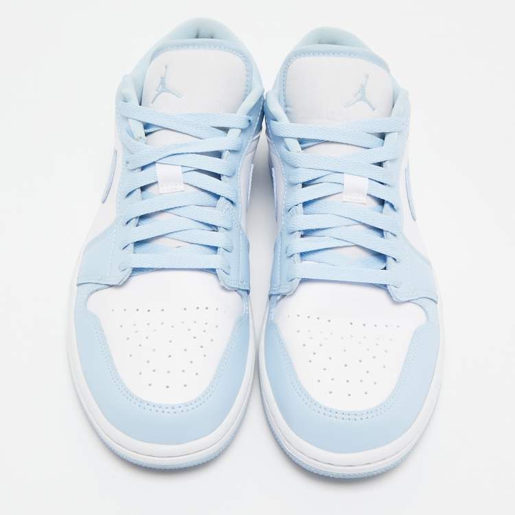 Pre Owned Air Jordans Blue/White Leather Jordan 1 Low White Ice Blue Sneakers Size 43