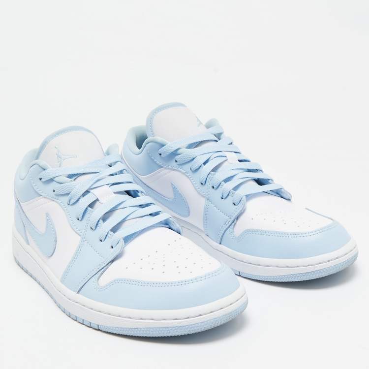 Pre Owned Air Jordans Blue/White Leather Jordan 1 Low White Ice Blue Sneakers Size 43