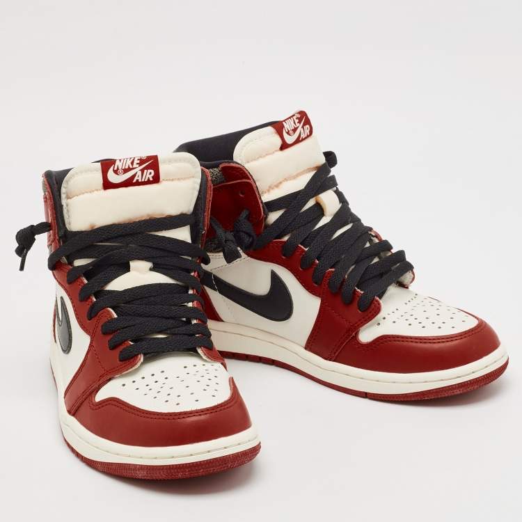 Pre Owned Air jordan Red/Black Leather 1Retro High Shattered Sneakers Size 40