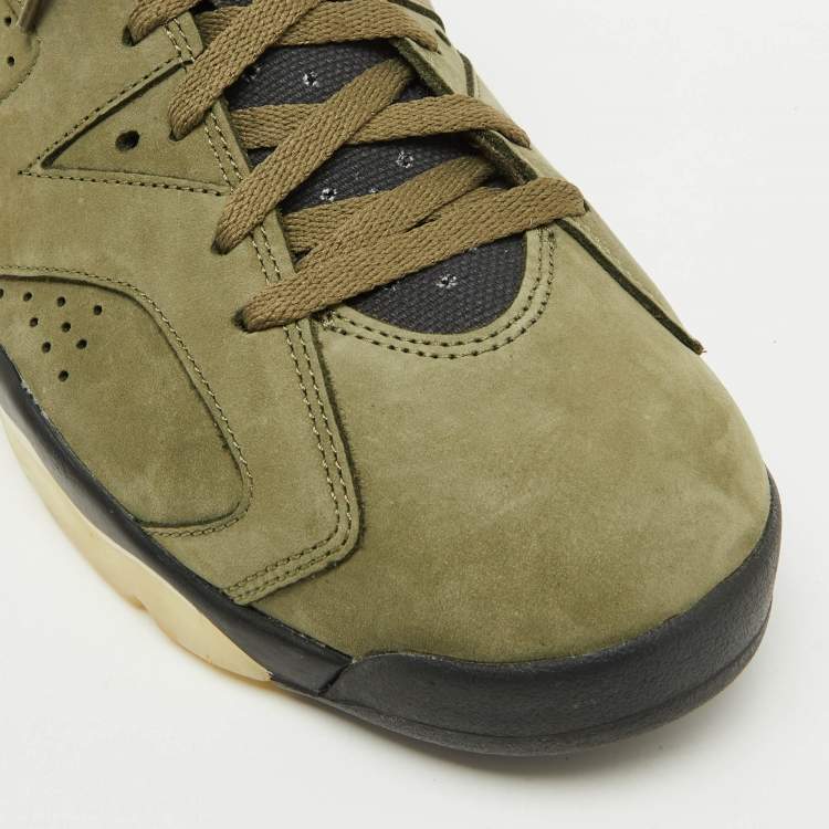 مملوكة مسبقًا Air Jordans Olive Green Nubuck Leather 6 Retro Travis Scott Cactus Jack Sneakers Size 45