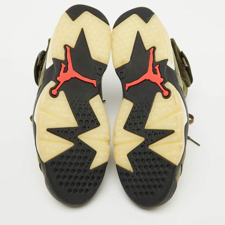 مملوكة مسبقًا Air Jordans Olive Green Nubuck Leather 6 Retro Travis Scott Cactus Jack Sneakers Size 45