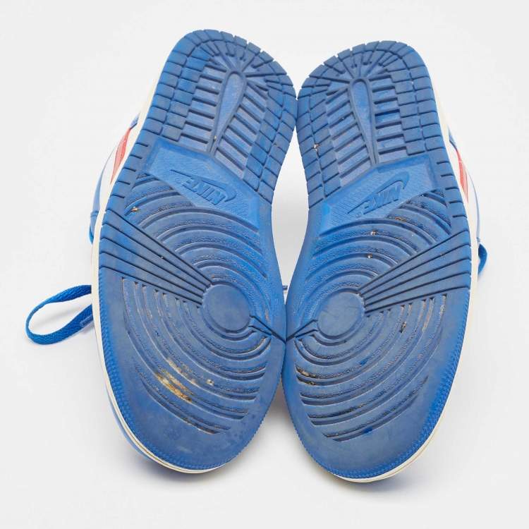 Pre Owned Air Jordans Blue Leather Air Jordan 1 Low Top Sneakers Size 42