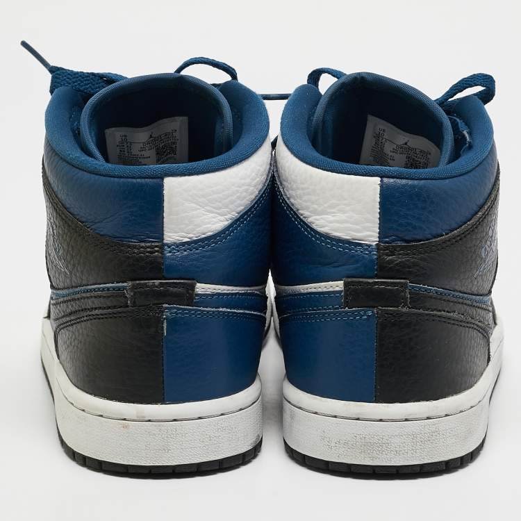 Pre Owned Air Jordans Blue/White Leather Air Jordan 1 Mid Top Sneakers Size 42