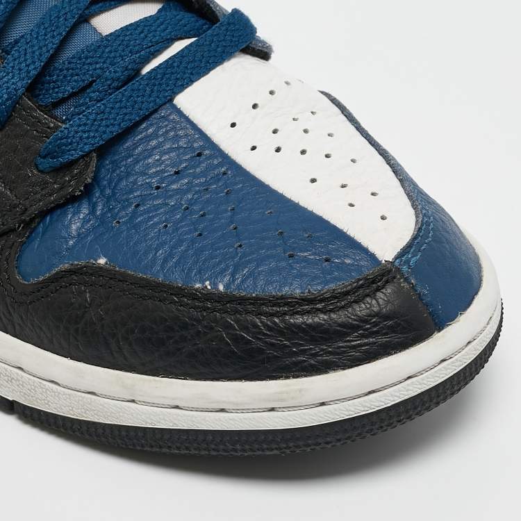 Pre Owned Air Jordans Blue/White Leather Air Jordan 1 Mid Top Sneakers Size 42