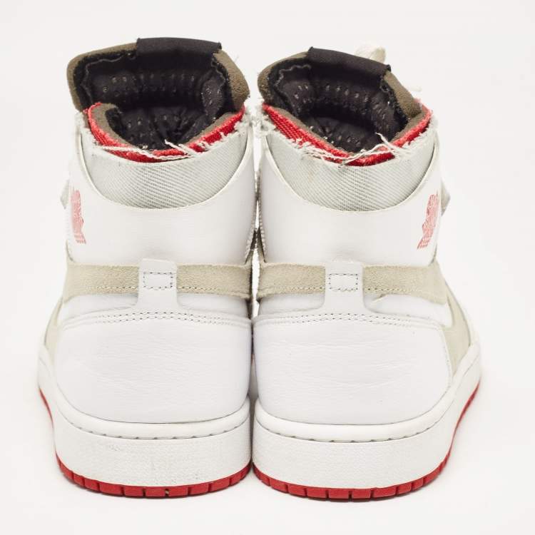 Pre Owned Air Jordans White/Grey Leather and Suede Jordan 1 High Zoom Air CMFT Hare Sneakers Size 42.5