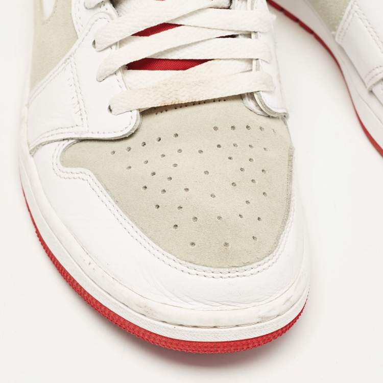Pre Owned Air Jordans White/Grey Leather and Suede Jordan 1 High Zoom Air CMFT Hare Sneakers Size 42.5