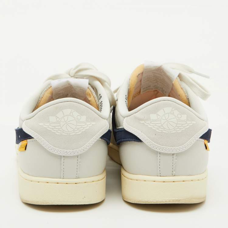 Pre Owned Air Jordans x Union LA Grey/Blue Leather and Suede Jordan 1 Retro AJKO Sail Low Sneakers Size 47.5