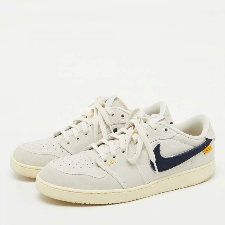 Pre Owned Air Jordans x Union LA Grey/Blue Leather and Suede Jordan 1 Retro AJKO Sail Low Sneakers Size 47.5