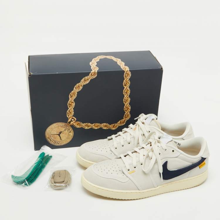 Pre Owned Air Jordans x Union LA Grey/Blue Leather and Suede Jordan 1 Retro AJKO Sail Low Sneakers Size 47.5