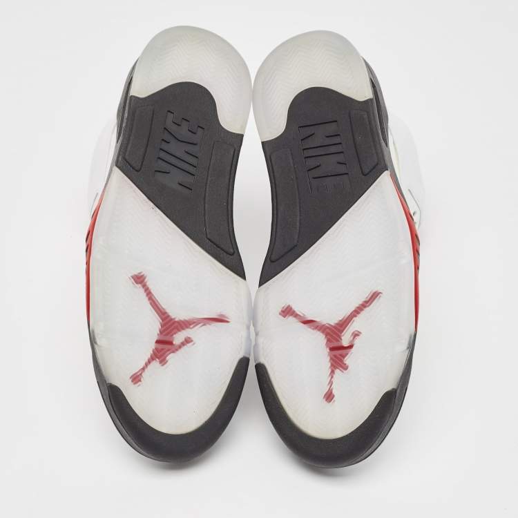 Pre Owned Air Jordans White Leather Jordan 5 Retro Fire Red Silver Tongue Sneakers Size 46