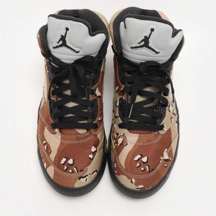 Pre Owned Air Jordan x Supreme Multicolor Fabric Desert Camo Jordan 5 Retro Sneakers Size 41