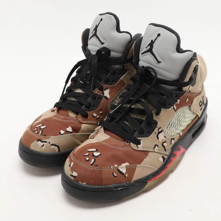 Pre Owned Air Jordan x Supreme Multicolor Fabric Desert Camo Jordan 5 Retro Sneakers Size 41