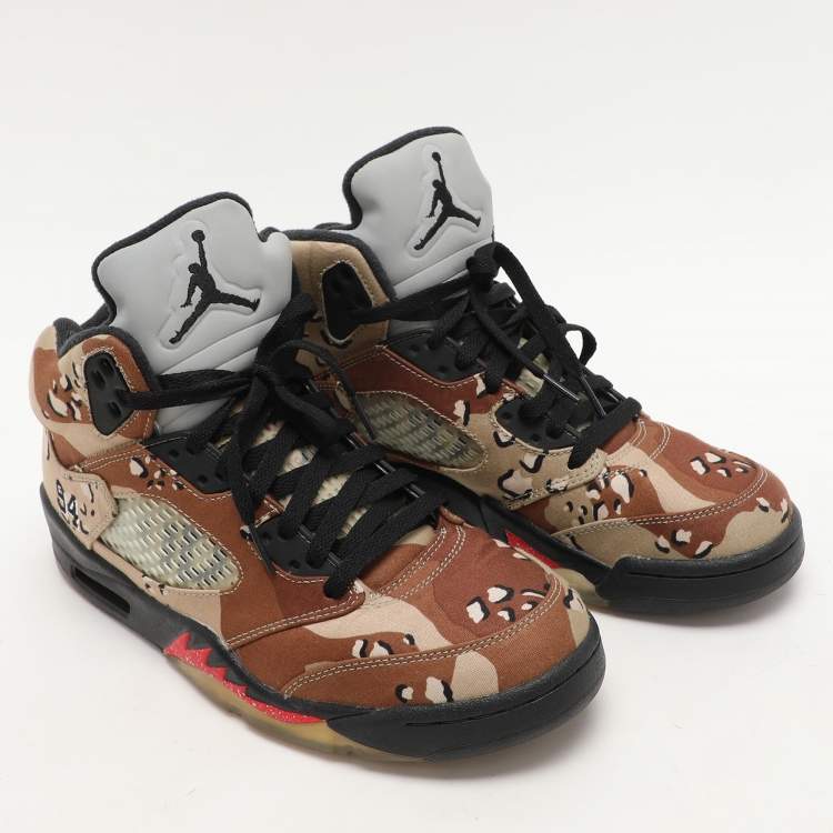 Pre Owned Air Jordan x Supreme Multicolor Fabric Desert Camo Jordan 5 Retro Sneakers Size 41