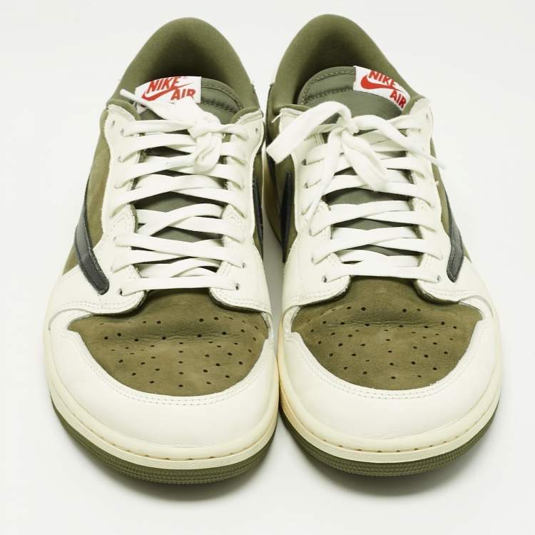 Pre Owned Air Jordans Multicolor Nubuck and Leather Jordan 1 Retro Low OG SP Travis Scott Medium Olive Sneakers Size 46
