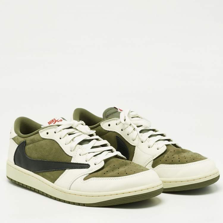 Pre Owned Air Jordans Multicolor Nubuck and Leather Jordan 1 Retro Low OG SP Travis Scott Medium Olive Sneakers Size 46