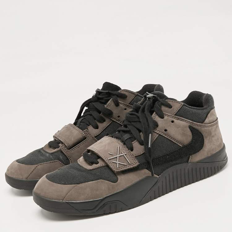 Pre Owned Air Jordans Brown/Black Suede and Canvas Jordan Jumpman Jack TR Travis Scott Dark Mocha Sneakers Size 46
