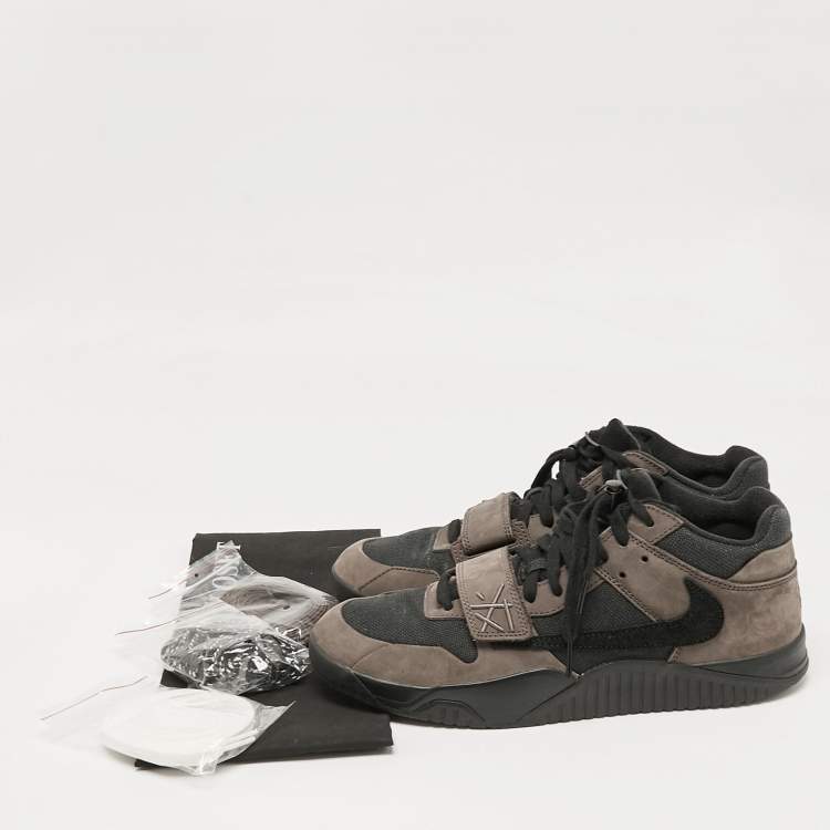 Pre Owned Air Jordans Brown/Black Suede and Canvas Jordan Jumpman Jack TR Travis Scott Dark Mocha Sneakers Size 46