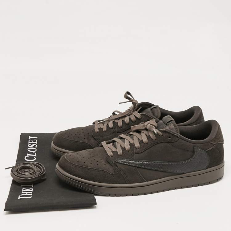 Pre Owned Air Jordans Brown Suede and Leather Jordan 1 Retro Low OG SP Travis Scott Velvet Brown Sneakers Size 46