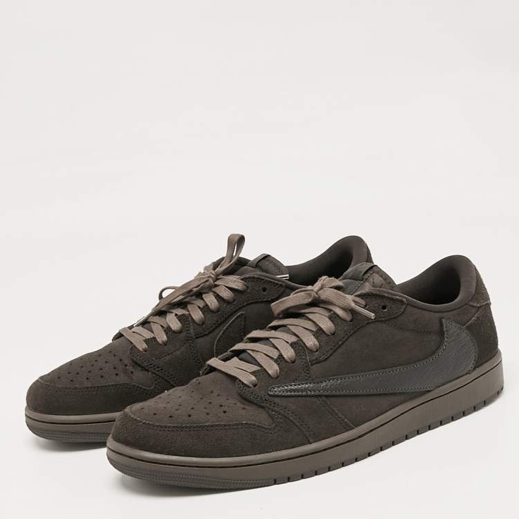 Pre Owned Air Jordans Brown Suede and Leather Jordan 1 Retro Low OG SP Travis Scott Velvet Brown Sneakers Size 46