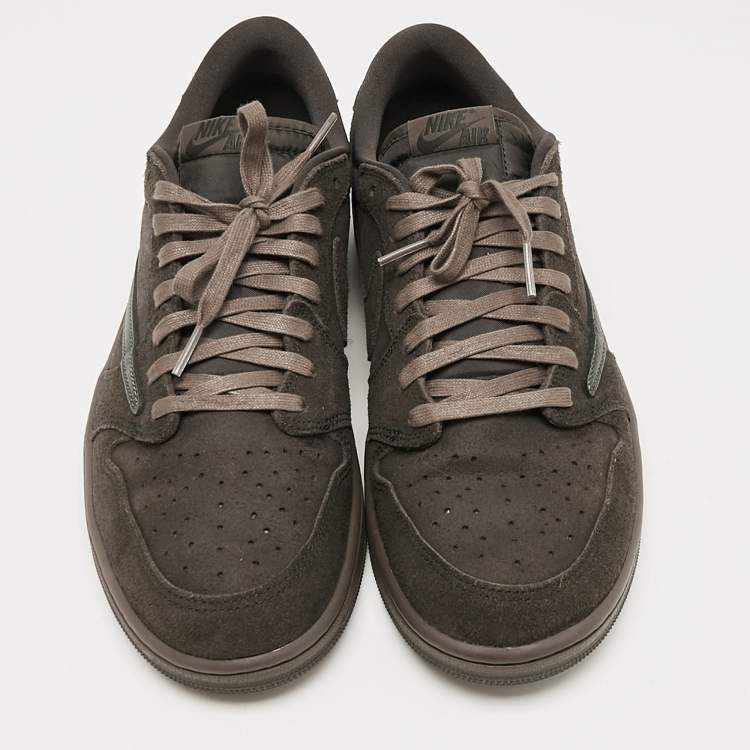 Pre Owned Air Jordans Brown Suede and Leather Jordan 1 Retro Low OG SP Travis Scott Velvet Brown Sneakers Size 46