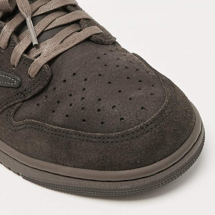 Pre Owned Air Jordans Brown Suede and Leather Jordan 1 Retro Low OG SP Travis Scott Velvet Brown Sneakers Size 46