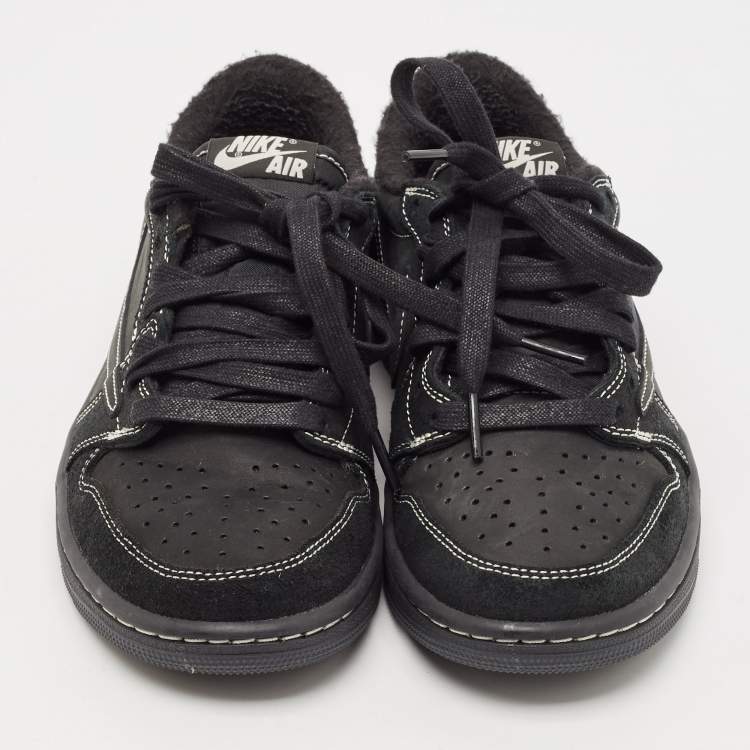 Pre Owned Air Jordans Black Nubuck Leather and Suede Air Jordan 1 Low Top Sneakers Size 39