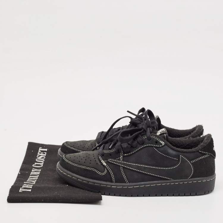 Pre Owned Air Jordans Black Nubuck Leather and Suede Air Jordan 1 Low Top Sneakers Size 39